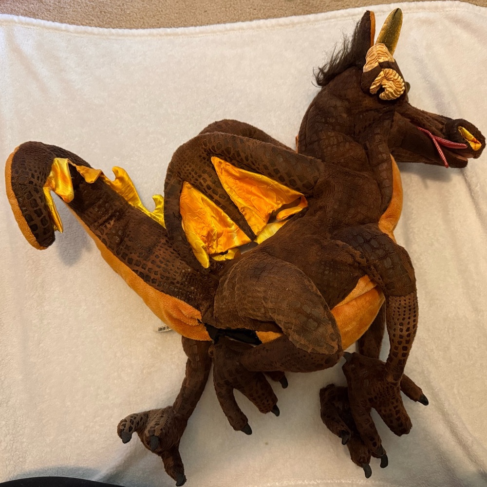 Plush Brown and Gold Dragon Plush Toy 19” Folkmanis Puppet